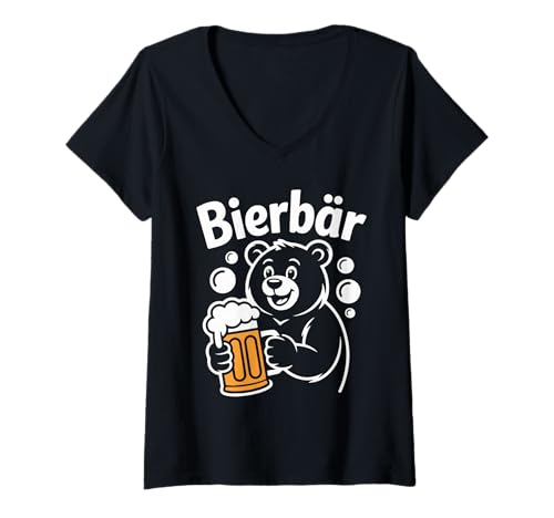 Damen Bierbär Lustiger Bär Mit Bierkrug T-Shirt mit V-Ausschnitt Damen Bierbär Lustiger Bär Mit Bierkrug T-Shirt mit V-Ausschnitt von Lustige Bär Mit Bier Party Festival Feier