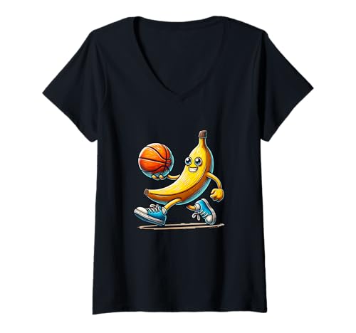 Damen Basketball Spielende Lustige Banane Freude T-Shirt mit V-Ausschnitt Damen Basketball Spielende Lustige Banane Freude T-Shirt mit V-Ausschnitt von Lustige Banane Basketball Spaß Fröhlich