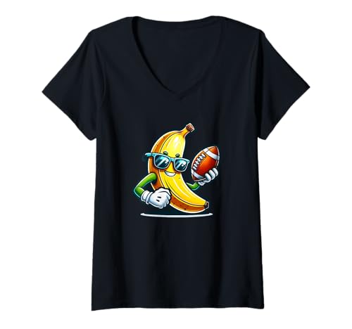 Damen Lustige Banane Mit Sonnenbrille Football T-Shirt mit V-Ausschnitt von Lustige Banane Cool Sport Frucht Stil