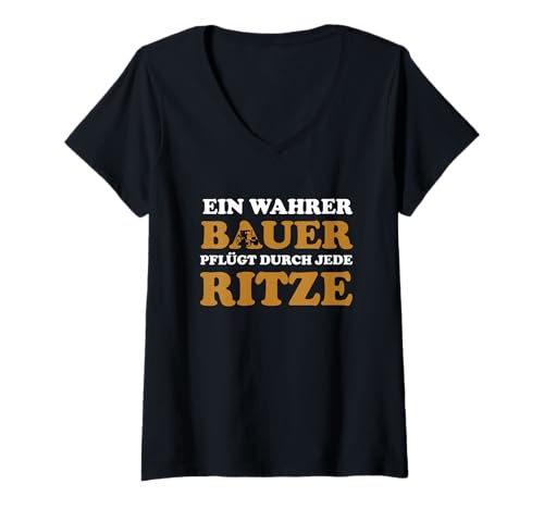 Damen Bauern Shirt Bauernhof Bauer Pflügt Durch Jede Ritze T-Shirt mit V-Ausschnitt Damen Bauern Shirt Bauernhof Bauer Pflügt Durch Jede Ritze T-Shirt mit V-Ausschnitt von Lustige Bauern Witze
