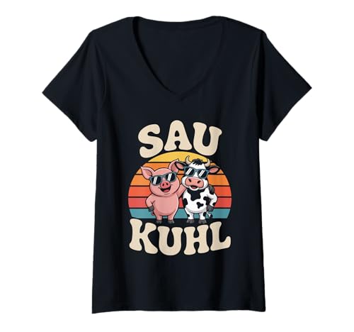 Damen Sau Kuhl Lustige Kuh Und Schwein Spruch T-Shirt mit V-Ausschnitt Damen Sau Kuhl Lustige Kuh Und Schwein Spruch T-Shirt mit V-Ausschnitt von Lustige Bauernhof Tiere Sau Und Kuh