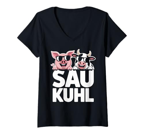 Damen Sau Kuhl Lustige Kuh Und Schwein Spruch T-Shirt mit V-Ausschnitt Damen Sau Kuhl Lustige Kuh Und Schwein Spruch T-Shirt mit V-Ausschnitt von Lustige Bauernhof Tiere Sau Und Kuh