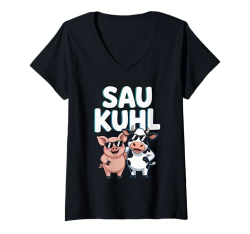 Damen Sau Kuhl Lustige Kuh Und Schwein Spruch T-Shirt mit V-Ausschnitt Damen Sau Kuhl Lustige Kuh Und Schwein Spruch T-Shirt mit V-Ausschnitt von Lustige Bauernhof Tiere Sau Und Kuh