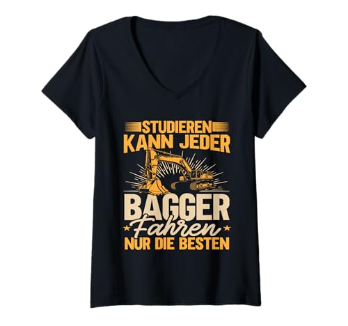 Damen Baggerfahrer Studieren Kann Jeder Die Elite Fährt Bagger Fun T-Shirt mit V-Ausschnitt Damen Baggerfahrer Studieren Kann Jeder Die Elite Fährt Bagger Fun T-Shirt mit V-Ausschnitt von Lustige Baustellen Bauarbeiter Sprüche Geschenk