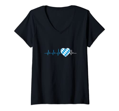Damen Bayerischer Herzschlag Bayrische Fahne EKG Freistaat Bayern T-Shirt mit V-Ausschnitt Damen Bayerischer Herzschlag Bayrische Fahne EKG Freistaat Bayern T-Shirt mit V-Ausschnitt von Lustige Bayerische Geschenke Für Damen & Herren