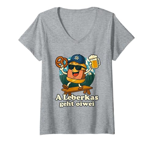 Damen Lustiger Bayrischer Spruch Trachten Brezn Bier Leberkas T-Shirt mit V-Ausschnitt Damen Lustiger Bayrischer Spruch Trachten Brezn Bier Leberkas T-Shirt mit V-Ausschnitt von Lustige Bayrische Sprüche I Oktoberfest Outfit