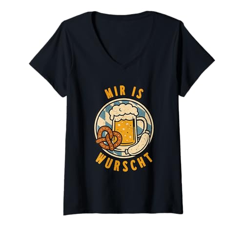 Damen Lustiger Bayrischer Weißwurst Spruch Trachten Brezn Bier T-Shirt mit V-Ausschnitt Damen Lustiger Bayrischer Weißwurst Spruch Trachten Brezn Bier T-Shirt mit V-Ausschnitt von Lustige Bayrische Sprüche I Oktoberfest Outfit