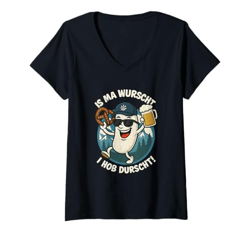 Damen Lustiger Bayrischer Weißwurst Spruch Trachten Brezn Bier T-Shirt mit V-Ausschnitt Damen Lustiger Bayrischer Weißwurst Spruch Trachten Brezn Bier T-Shirt mit V-Ausschnitt von Lustige Bayrische Sprüche I Oktoberfest Outfit