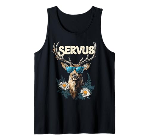 Servus Hirsch Trachten Herren Trachten Damen Tracht Tank Top von Lustige Bayrische Volksfest Trachtenoutfit Herren