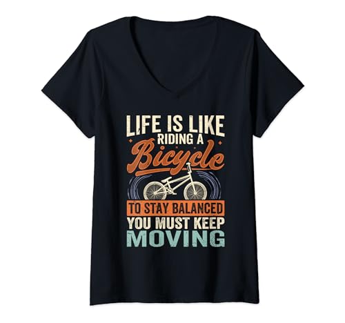 Damen Life Is Like Riding A Bicycle - Stay Balanced T-Shirt mit V-Ausschnitt Damen Life Is Like Riding A Bicycle - Stay Balanced T-Shirt mit V-Ausschnitt von Lustige Bekleidung für Radfahrer und Zubehör