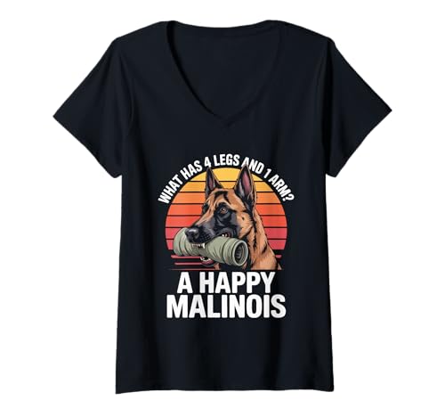 Damen What Has 4 Legs and 1 Arm Happy Malinois T-Shirt mit V-Ausschnitt Damen What Has 4 Legs and 1 Arm Happy Malinois T-Shirt mit V-Ausschnitt von Lustige Belgische Malinois Witze Hunde
