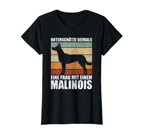 Damen Unterschätze Niemals Eine Frau Mit Einem Malinois Hunde T-Shirt Damen Unterschätze Niemals Eine Frau Mit Einem Malinois Hunde T-Shirt von Lustige Belgischer Schäferhund Sprüche & Designs