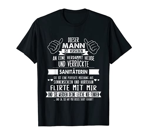 Herren Dieser Mann ist vergeben an eine Sanitäterin T-Shirt Herren Dieser Mann ist vergeben an eine Sanitäterin T-Shirt von Lustige Beziehungssprüche für Sanitäterinnen Paare