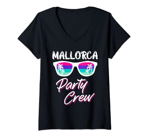 Damen Mallorca Party Crew Malle Party Crew Malle Urlaub T-Shirt mit V-Ausschnitt Damen Mallorca Party Crew Malle Party Crew Malle Urlaub T-Shirt mit V-Ausschnitt von Lustige Bier Geschenke für Männer und Sauf Shirts