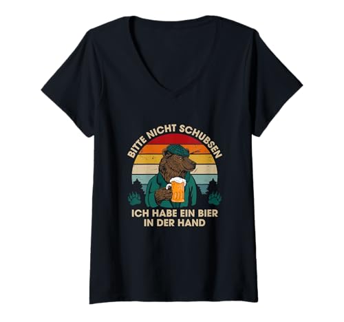 Damen Bitte Nicht Schubsen Ich Habe Bier In Der Hand Sauf Spruch T-Shirt mit V-Ausschnitt Damen Bitte Nicht Schubsen Ich Habe Bier In Der Hand Sauf Spruch T-Shirt mit V-Ausschnitt von Lustige Bier Malle Sauf Sprüche & Geschenke