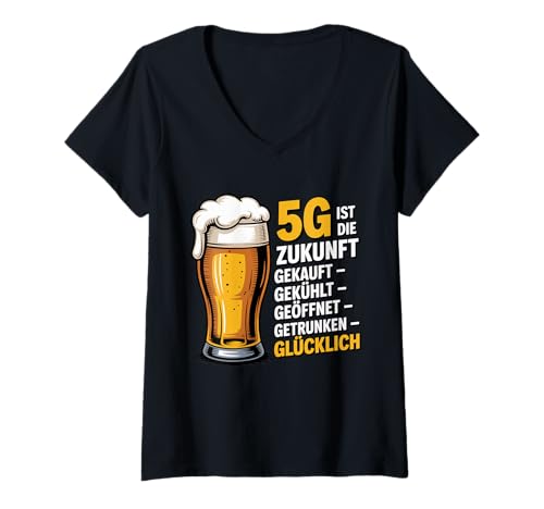 Damen 5G Bier Zukunft Lustiger Spruch Männer Biertrinker T-Shirt mit V-Ausschnitt Damen 5G Bier Zukunft Lustiger Spruch Männer Biertrinker T-Shirt mit V-Ausschnitt von Lustige Bier Sprüche Trinken Spaß Männerabend