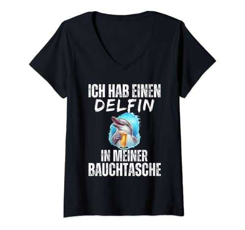 Damen Delfin in meiner Bauchtasche - Party Sommer Outfit Mallorca T-Shirt mit V-Ausschnitt Damen Delfin in meiner Bauchtasche - Party Sommer Outfit Mallorca T-Shirt mit V-Ausschnitt von Lustige Bier und Trinksprüche Malle Shop
