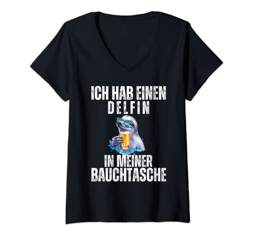 Damen Delfin in meiner Bauchtasche - Party Sommer Outfit Mallorca T-Shirt mit V-Ausschnitt Damen Delfin in meiner Bauchtasche - Party Sommer Outfit Mallorca T-Shirt mit V-Ausschnitt von Lustige Bier und Trinksprüche Malle Shop