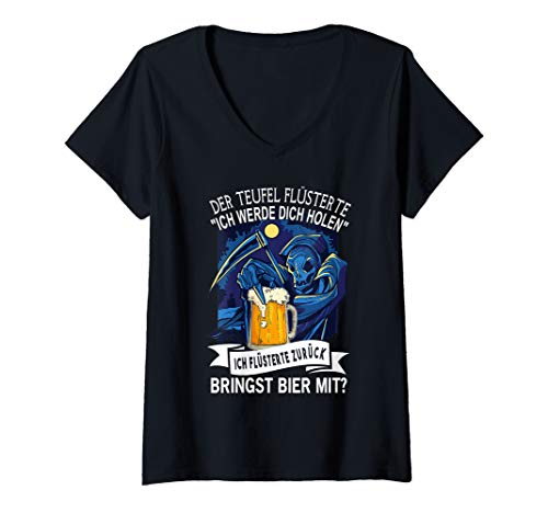 Damen Der Teufel Flüsterte Mir Ich Werde Dich Holen Bier Spruch T-Shirt mit V-Ausschnitt Damen Der Teufel Flüsterte Mir Ich Werde Dich Holen Bier Spruch T-Shirt mit V-Ausschnitt von Lustige Biertrinker Bier Sprüche Geschenkideen