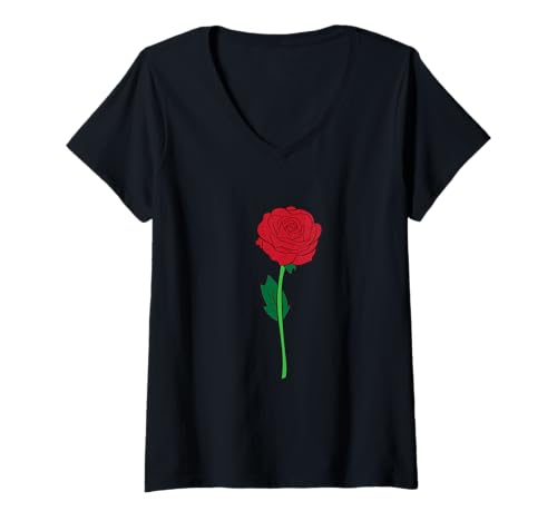 Damen Rote Rosen Niedliche rote Rosen Gartenarbeit Rote Rose T-Shirt mit V-Ausschnitt von Lustige Blumengeschenke