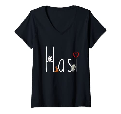 Damen Hasi Kaninchen mit Herz Hasen Pulli Häschen Hasi T-Shirt mit V-Ausschnitt Damen Hasi Kaninchen mit Herz Hasen Pulli Häschen Hasi T-Shirt mit V-Ausschnitt von Lustige Böses Hasi & Hasi Baby Geschenk Geburtstag