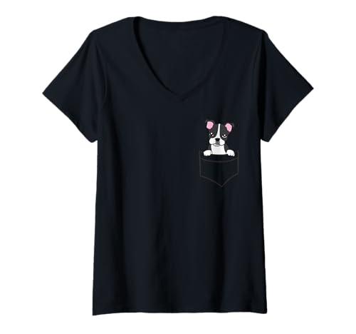 Damen Boston Terrier In Der Tasche Niedliche Tasche Boston Terrier T-Shirt mit V-Ausschnitt Damen Boston Terrier In Der Tasche Niedliche Tasche Boston Terrier T-Shirt mit V-Ausschnitt von Lustige Boston Terrier Liebhaber Geschenke