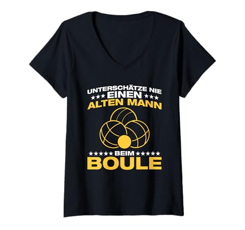Damen Unterschätze nie Opa Boulespieler Petanque Boule T-Shirt mit V-Ausschnitt Damen Unterschätze nie Opa Boulespieler Petanque Boule T-Shirt mit V-Ausschnitt von Lustige Boule Outfits & Boccia Petanque Sprüche