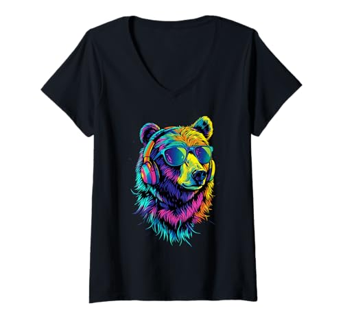 Damen Braunbär Grizzly Bär Bärenbrüder Wald Wilde Braun Bären T-Shirt mit V-Ausschnitt von Lustige Braunbären für alle Grizzlybär Liebhaber
