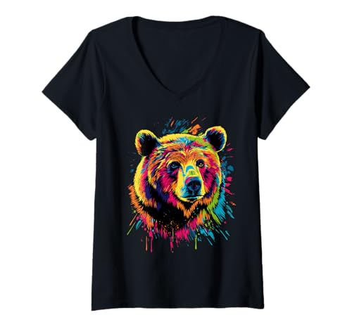 Damen Braunbär Grizzly Bär Bärenbrüder Wald Wilde Braun Bären T-Shirt mit V-Ausschnitt Damen Braunbär Grizzly Bär Bärenbrüder Wald Wilde Braun Bären T-Shirt mit V-Ausschnitt von Lustige Braunbären für alle Grizzlybär Liebhaber