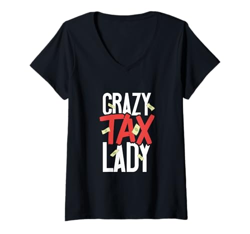 Damen Verrückte Steuer Lady T-Shirt mit V-Ausschnitt Damen Verrückte Steuer Lady T-Shirt mit V-Ausschnitt von Lustige Buchhalter Sprüche Designs