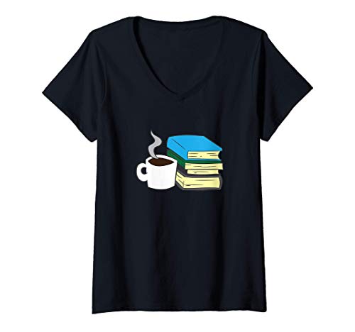 Damen Bücher lesen und Kaffee Bücher und Kaffee T-Shirt mit V-Ausschnitt Damen Bücher lesen und Kaffee Bücher und Kaffee T-Shirt mit V-Ausschnitt von Lustige Buchlesegeschenke
