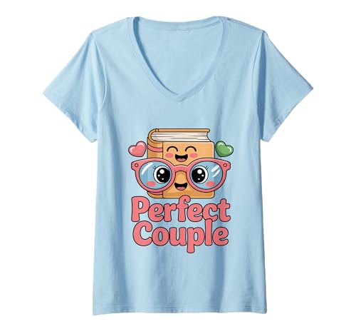 Damen Bücherwurm Brille Perfektes Paar Humor T-Shirt mit V-Ausschnitt Damen Bücherwurm Brille Perfektes Paar Humor T-Shirt mit V-Ausschnitt von Lustige Buchliebhaber Partnerleser Designs