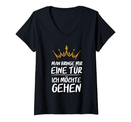 Damen Lustiges Man Bringe mir Eine Tür Ich möchte Gehen Humor Spaß T-Shirt mit V-Ausschnitt Damen Lustiges Man Bringe mir Eine Tür Ich möchte Gehen Humor Spaß T-Shirt mit V-Ausschnitt von Lustige Büro Sprüche Spaßgeschenke Selbstverliebte