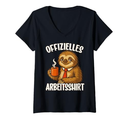 Damen Arbeitsshirt Arbeit Büro, Faul & Faulenzer, Faultier T-Shirt mit V-Ausschnitt von Lustige Bürohumor Sprüche f Kollegen & Mitarbeiter