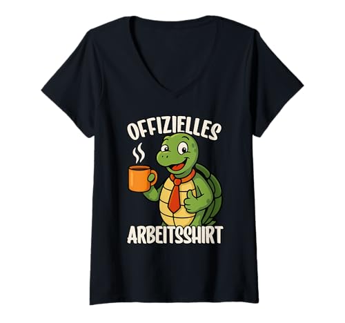 Damen Arbeitsshirt Arbeit Büro, Faul & Faulenzer, Schildkröte T-Shirt mit V-Ausschnitt von Lustige Bürohumor Sprüche f Kollegen & Mitarbeiter