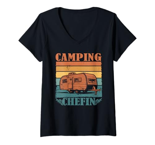Damen Camping Abenteuer Wohnmobil Lustiges Natur Outdoor Camping T-Shirt mit V-Ausschnitt von Lustige Camping Geschenke für Damen Herren Kinder