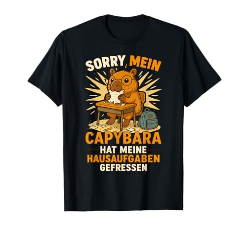 Capybara Wasserschwein Kinder Jungen Mädchen Hausaufgaben T-Shirt Capybara Wasserschwein Kinder Jungen Mädchen Hausaufgaben T-Shirt von Lustige Capybara Geschenke für Mädchen & Jungs