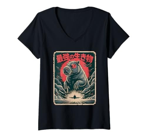 Damen Lustiges Capyzilla Humor Tiermotiv Capybara T-Shirt mit V-Ausschnitt Damen Lustiges Capyzilla Humor Tiermotiv Capybara T-Shirt mit V-Ausschnitt von Lustige Capybara Geschenkideen für Tierliebhaber