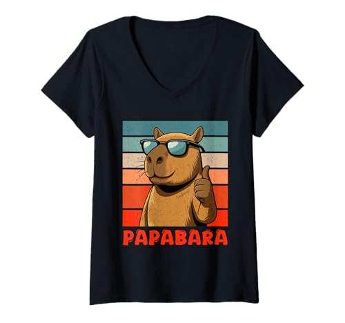 Damen Witziges Papabara Geschenk Für Papa Capybara Humor T-Shirt mit V-Ausschnitt Damen Witziges Papabara Geschenk Für Papa Capybara Humor T-Shirt mit V-Ausschnitt von Lustige Capybara Papa Geschenkideen