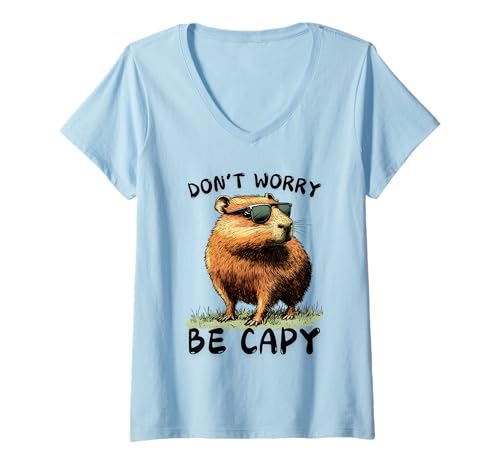 Damen Don't Worry Be Capy - Capybara Nagetier Wasserschwein Lustig T-Shirt mit V-Ausschnitt Damen Don't Worry Be Capy - Capybara Nagetier Wasserschwein Lustig T-Shirt mit V-Ausschnitt von Lustige Capybara Tier Sprüche Designs & Geschenke