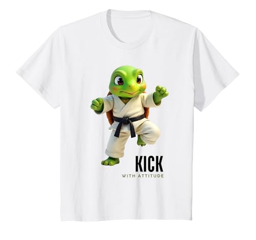 Kinder lustig Schildkröte Karate Taekwondo Judo „Kick mit Stil“ T-Shirt von Lustige Cartoon-Motive mit Stil made by z-kidz