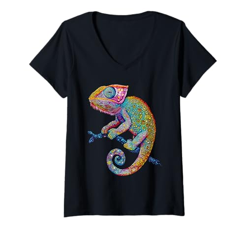 Damen Chamäleon Echse Reptil Chameleon Leguan Eidechse Chamäleon T-Shirt mit V-Ausschnitt Damen Chamäleon Echse Reptil Chameleon Leguan Eidechse Chamäleon T-Shirt mit V-Ausschnitt von Lustige Chamäleons für Reptilien Liebhaber