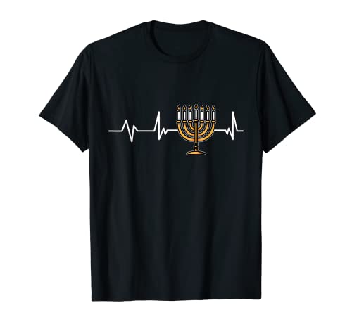 Jüdischer Kerzenleuchter Chanukka Herzschlag Chanukka T-Shirt von Lustige Chanukka Heartbeat Geschenke