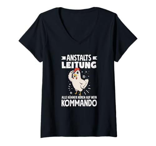 Damen Anstaltsleitung Lustiger Hühner Spruch mit Huhn T-Shirt mit V-Ausschnitt Damen Anstaltsleitung Lustiger Hühner Spruch mit Huhn T-Shirt mit V-Ausschnitt von Lustige Chef Geschenke Geschenkideen