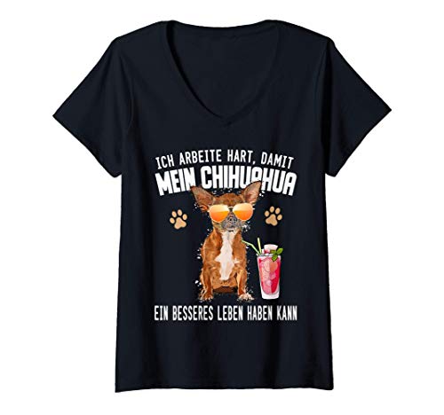 Damen Lustiger Spruch Hund Hunde Cartoon Chihuahua Chiwawa T-Shirt mit V-Ausschnitt Damen Lustiger Spruch Hund Hunde Cartoon Chihuahua Chiwawa T-Shirt mit V-Ausschnitt von Lustige Chihuahua Chiwawa Designs