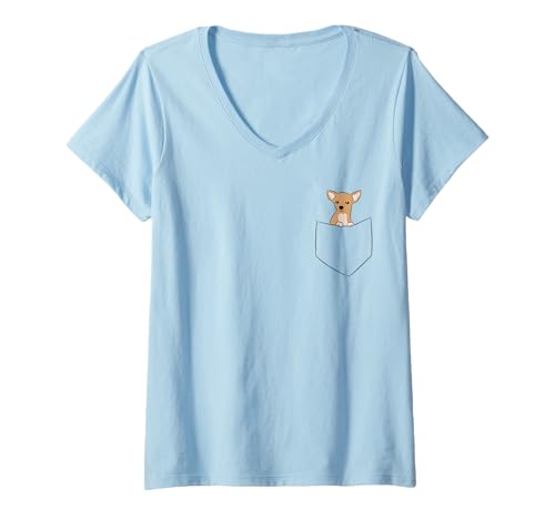 Damen Chihuahua in der Tasche Chihuahua Hund T-Shirt mit V-Ausschnitt von Lustige Chihuahua Geschenke