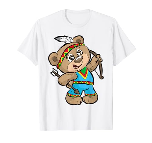 Indianer T-Shirt | süßer Teddy Bär Cartoon Kinder T-Shirt von Lustige Comic Kinder Shirts