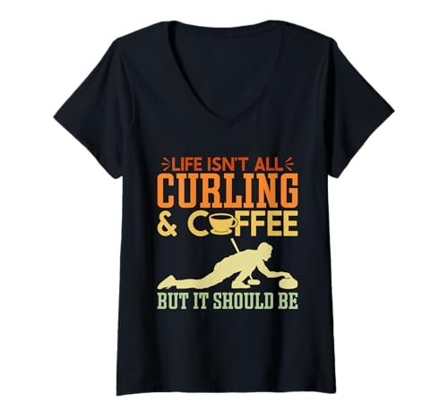 Damen Curlingstein Wintersport Eisstockschießen Curling T-Shirt mit V-Ausschnitt Damen Curlingstein Wintersport Eisstockschießen Curling T-Shirt mit V-Ausschnitt von Lustige Curling Wintersport Bekleidung