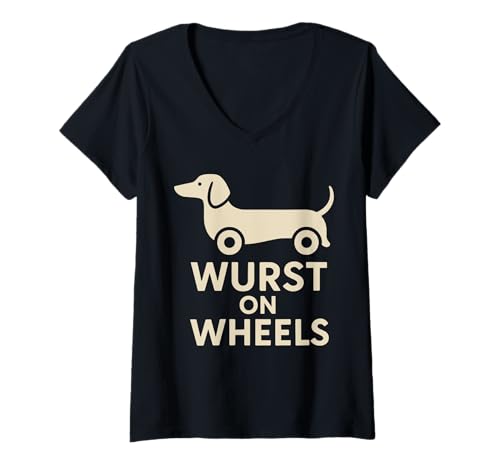 Damen Wurst On Wheels Lustiger Dackel Witz T-Shirt mit V-Ausschnitt von Lustige Dackel Hund Humor Rolle Wurst