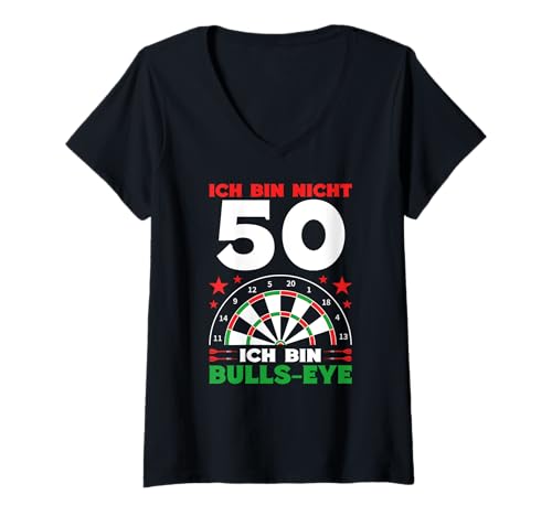 Damen 50. Geburtstag Lustiges Dart Geschenk Dartspieler Bulls Eye T-Shirt mit V-Ausschnitt Damen 50. Geburtstag Lustiges Dart Geschenk Dartspieler Bulls Eye T-Shirt mit V-Ausschnitt von Lustige Dart Geburtstag Geschenke für Dartspieler